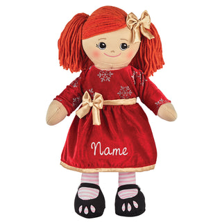 Rag Doll with Dark Red Velvet Dress - Red Hair