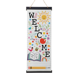 Welcome Banner With Teacher Icons Hanging Canvas