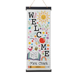 Welcome Banner With Teacher Icons Hanging Canvas