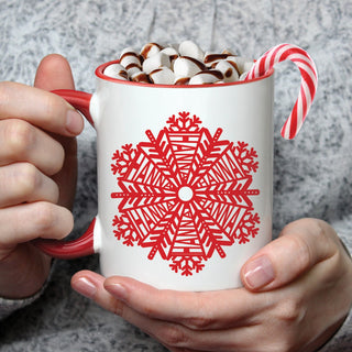 Red Snowflake Name Red Handle Coffee Mug