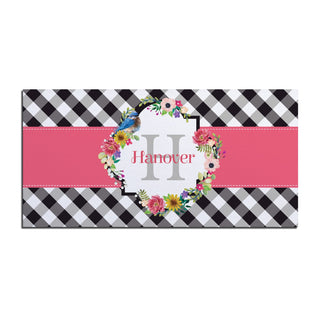 Spring Flowers Gingham Name & Initial Narrow Doormat With Black Rubber Frame