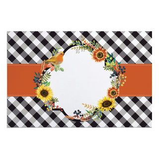 Fall Flowers Gingham Name & Initial Doormat - 18x27 Inch, 1/4" Thick