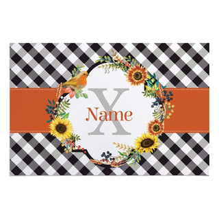 Fall Flowers Gingham Name & Initial Doormat - 18x27 Inch, 1/8" Thin