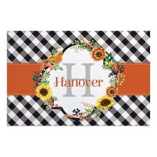Fall Flowers Gingham Name & Initial Doormat - 18x27 Inch, 1/8" Thin