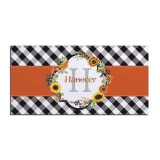 Fall Flowers Gingham Name & Initial Narrow Doormat With Black Rubber Frame