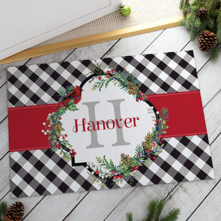 Winter Foliage Gingham Name & Initial Doormat - 18x27 Inch, 1/4" Thick