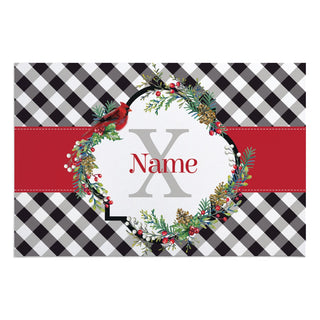 Winter Foliage Gingham Name & Initial Doormat - 18x27 Inch, 1/4" Thick