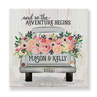And So The Adventure Begins Floral Vintage Truck 12x12 Canvas Wall Art