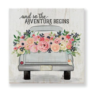 And So The Adventure Begins Floral Vintage Truck 16x16 Canvas Wall Art