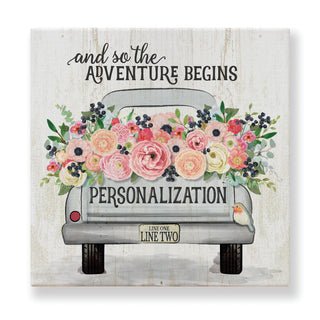 And So The Adventure Begins Floral Vintage Truck 16x16 Canvas Wall Art