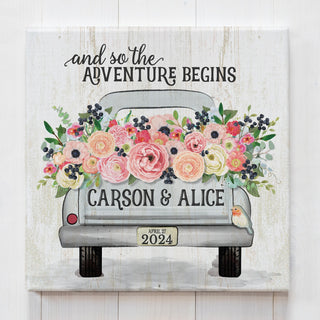 And So The Adventure Begins Floral Vintage Truck 16x16 Canvas Wall Art