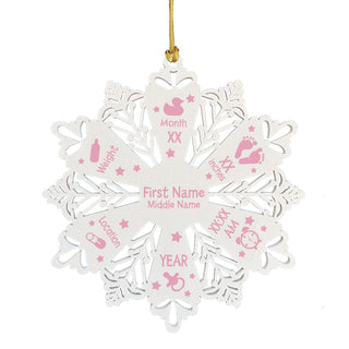 New Baby Wood Snowflake Ornament - Pink