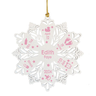 New Baby Wood Snowflake Ornament - Pink