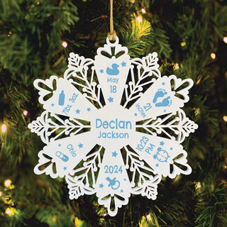 New Baby Wood Snowflake Ornament - Blue