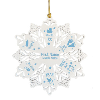 New Baby Wood Snowflake Ornament - Blue