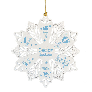 New Baby Wood Snowflake Ornament - Blue