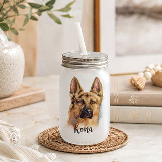 Dog Breeds Frosted Mason Jar With Lid & Straw