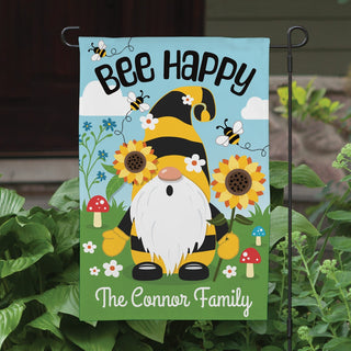 Bee Happy Sunflower Gnome Garden Flag