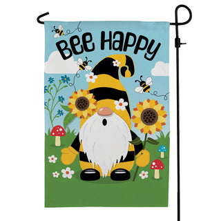 Bee Happy Sunflower Gnome Garden Flag