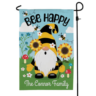 Bee Happy Sunflower Gnome Garden Flag