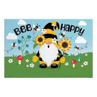 Bee Happy Sunflower Gnome Thin Doormat