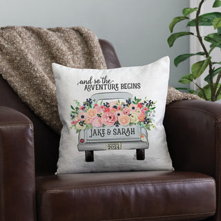 And So The Adventure Begins Floral Vintage Truck 14 Throw Pillow