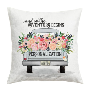 And So The Adventure Begins Floral Vintage Truck 14 Throw Pillow