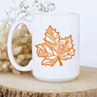 Fall Leaf with Name White Mug - 15 oz.