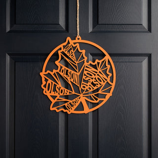 Fall Leaf Orange Wood Door Decor 