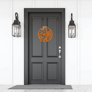 Fall Leaf Orange Wood Door Decor with Family Name