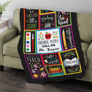 My Favorite People Call Me Teacher Patchwork Style Fuzzy Blanket