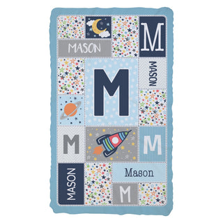 Name and Initial Star Patchwork Pattern Fuzzy Blanket - Blue