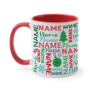 Christmas Name Pattern Red Handle Coffee Mug 11oz