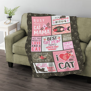 Best Cat Mom Ever Patchwork Style Fuzzy Blanket