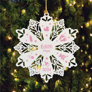 2024 Baby's First Christmas Wood Snowflake Ornament -Pink