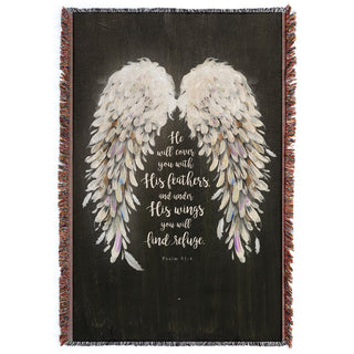 He Will Cover You Memorial Fringe Throw Blanket