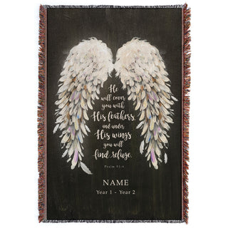 He Will Cover You Memorial Fringe Throw Blanket