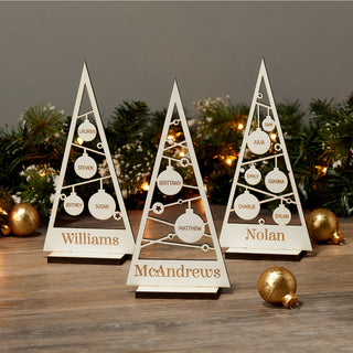 Christmas Tree gift made from wood personalized with family names on ornaments gift for family