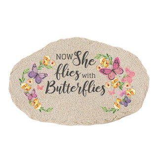 Now She Flies with Butterflies Garden Stone - Two Open Lines