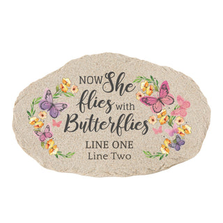 Now She Flies with Butterflies Garden Stone - Two Open Lines