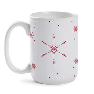 Script Name Red Snowflake Coffee Mug White Ceramic 15 oz