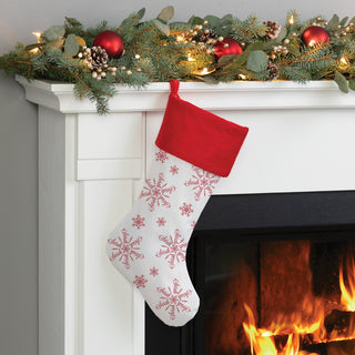 Red Cuff Stocking with Red Script Name Snowflake Pattern 