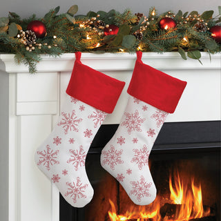 Red Cuff Stocking with Red Script Name Snowflake Pattern