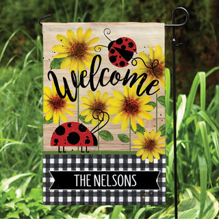 Welcome Ladybug and Sunflower Garden Flag