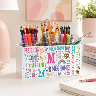 My Name White Wood Storage Box - Pastel
