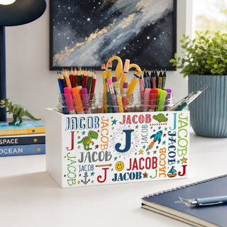 My Name White Wood Storage Box - Primary Colors