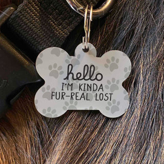 Hello I'm Kinda Fur-Real Lost Bone Shape Pet Tag - Gray