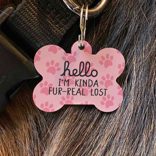Hello I'm Kinda Fur-Real Lost Bone Shape Pet Tag - Pink