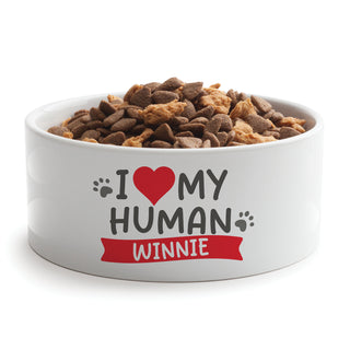 I Love My Human Cat Bowl in Two Sizes personalized with name