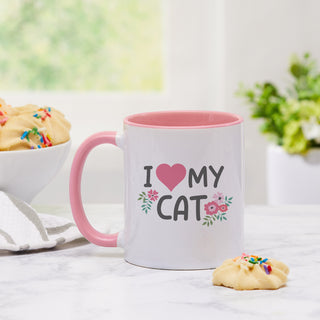 I Love My Cat Mug with Pink Rim and Handle Personalized with Cat Name